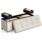 Songmics Opvouwbare opbergbank met deksel en comfortabele zitting, Cappuccinobeige