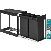 Bauhaus Uittrekbare prullenbak met dubbele compartimenten voor keuken, Inktzwart / 2 x 15 L