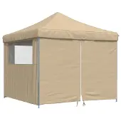 vidaXL Partytent, inklapbaar, pop-up model, met 4 zijpanelen, beige