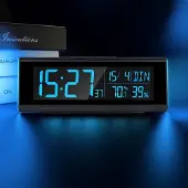 Famanu - Digitale RGB-wekker met temperatuur, luchtvochtigheid, datum, dubbele alarmen en spraakfunctie