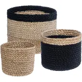 Atmosphera Set van 3 beige en zwarte jute opbergmanden