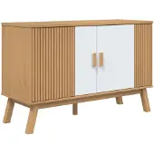 vidaXL Dressoir OLDEN, wit en bruin, 114x43x73,5 cm, massief grenenhout