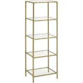 Vasagle Smalle glasplank met stalen frame, Goudkleurig / 5 planken (30 x 40 x 124.5 cm)