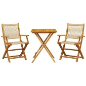 vidaXL 3-delige bistroset, beige, polypropyleen en massief hout