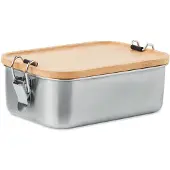 Midocean RVS lunchbox met klemsluiting en bamboe deksel. Inhoud 750 ml