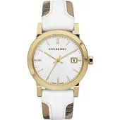 Burberry horlogeband BU9110 Leder Wit + wit stiksel