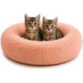 Belviona Donut kattenbed, zacht pluche & verhoogde Rand Ø50 cm roze