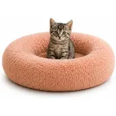 Belviona Donut kattenbed, zacht pluche & verhoogde Rand Ø40 cm roze