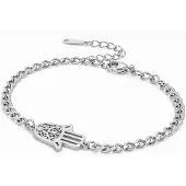 LGT JWLS Zilverkleurige Damesarmband van Edelstaal met Hamsa Hand