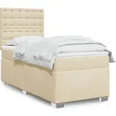 vidaXL Boxspring met matras stof crèmekleurig 100x200 cm
