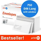 Print24 NIEUW: Enveloppen met venster, DIN Lang, onbedrukt, 750 stuks