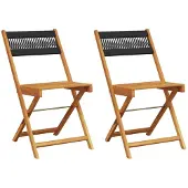 vidaXL Opklapbare stoelen, 2 stuks, zwart, massief acaciahout en touw.