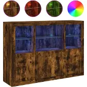 vidaXL Dressoirs met LED-verlichting 3 st bewerkt hout gerookt eiken
