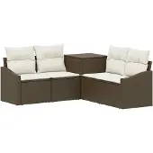 vidaXL Bankstel 5 st Bruin en Crème Wit 178,5 x 178,5 x 85 cm