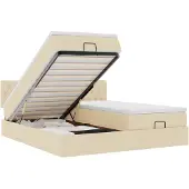 vidaXL Ottoman bed met matrassen 200x200cm stof crèmekleurig