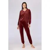 Woody huispak dames velours - bordeaux - 262-15-TPA-V/471 - maat M