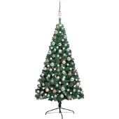 vidaXL Kunstkerstboom met verlichting en kerstballen half 120 cm groen