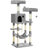 Songmics Krabpaal met kijkplatformen, 143 cm, Lichtgrijs