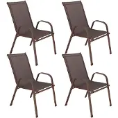 Springos Tuinstoel | Tuinstoelen | Tuinstoel Buiten | Staal | Textiel | 4 Stuks