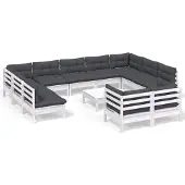 vidaXL 12-delige loungeset voor de tuin met kussens, wit, massief grenenhout