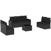 vidaXL 8-delige Loungeset met kussens poly rattan zwart