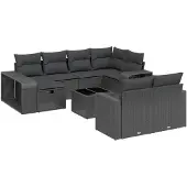 vidaXL 11-delige Loungeset met kussens poly rattan zwart
