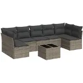 vidaXL 8-delige Loungeset met kussens poly rattan grijs