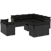 vidaXL 12-delige Loungeset met kussens poly rattan zwart