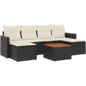 vidaXL 7-delige tuinmeubelset met kussens, zwart, polyrotan