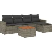 vidaXL 6-delige tuinmeubelset met kussens, grijs, polyrotan