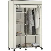 HOMCOM Stoffen kledingkast-Staal, vliesstof-103L x 43B x 162,5H cm-Crème