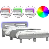 vidaXL Bedframe met hoofdeinde, LED-verlichting, grijs Sonoma, 120x190 cm