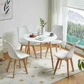 Sonstiges Runde eettafelset, wit, 4 stoelen, MDF, beukenfineer, afmetingen: 80x80x75 cm