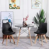 Sonstiges Eettafel van rundleer met 2 stoelen, zwart, 80x80x75 cm