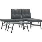 vidaXL 3-delige tuinset met kussens, zwart, staal