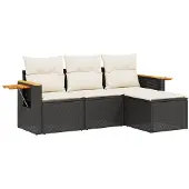 vidaXL 4-delige tuinmeubelset met kussens, zwart, polyrotan