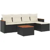 vidaXL 6-delige tuinmeubelset met kussens, zwart, polyrotan