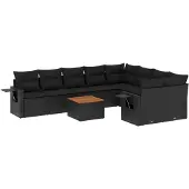 vidaXL 10-delige Loungeset met kussens poly rattan zwart