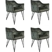 Bronx71 Velvet eetkamerstoel Jayron groen - Eetkamerstoelen set van 4 - stoel