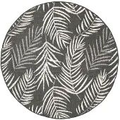 FRAAI Rond buitenkleed - Malta Leaves Zwart - Ø 100cm