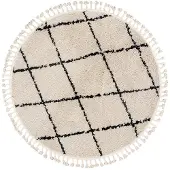 FRAAI Rond hoogpolig vloerkleed - Grand Lines Weave Creme/Zwart - Ø 100cm