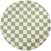 FRAAI Rond retro vloerkleed - Gambit Groen/Wit - Ø 80cm