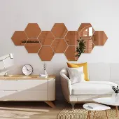 Merkloos Set van 12 hexagonale spiegelstickers in rosé goud