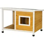 PawHut hondenhuis, gemaakt van dennehout, geschikt voor kleine dieren, hondenhuis met terras, oranje