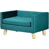 PawHut hondenbank met houten poten, hondenbed voor kleine honden tot 8 kg, blauw