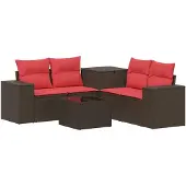 vidaXL Bankstel 6 st Bruin en Rood 55 x 55 x 37 cm