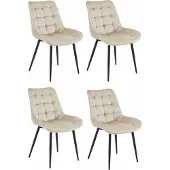 Leobert Set van 4 Eetkamerstoelen BERA - Beige fluweel - Zwarte metalen poten - Luxe design