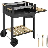 Outsunny Houtskoolbarbecue-Metaal, Grenenhout-99,5L x 58B x 82H cm-Zwart
