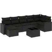 vidaXL 8-delige Loungeset met kussens poly rattan zwart