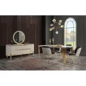 AEA Luxus Esszimmer Garnitur Essgruppe Esstisch Stühle Set 6tlg Gold Weiß